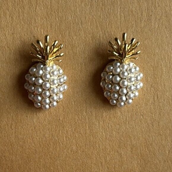 French Retro Pineapple 18k gold Pearl stud  Earrings real 925 posts pina colada - Picture 6 of 6